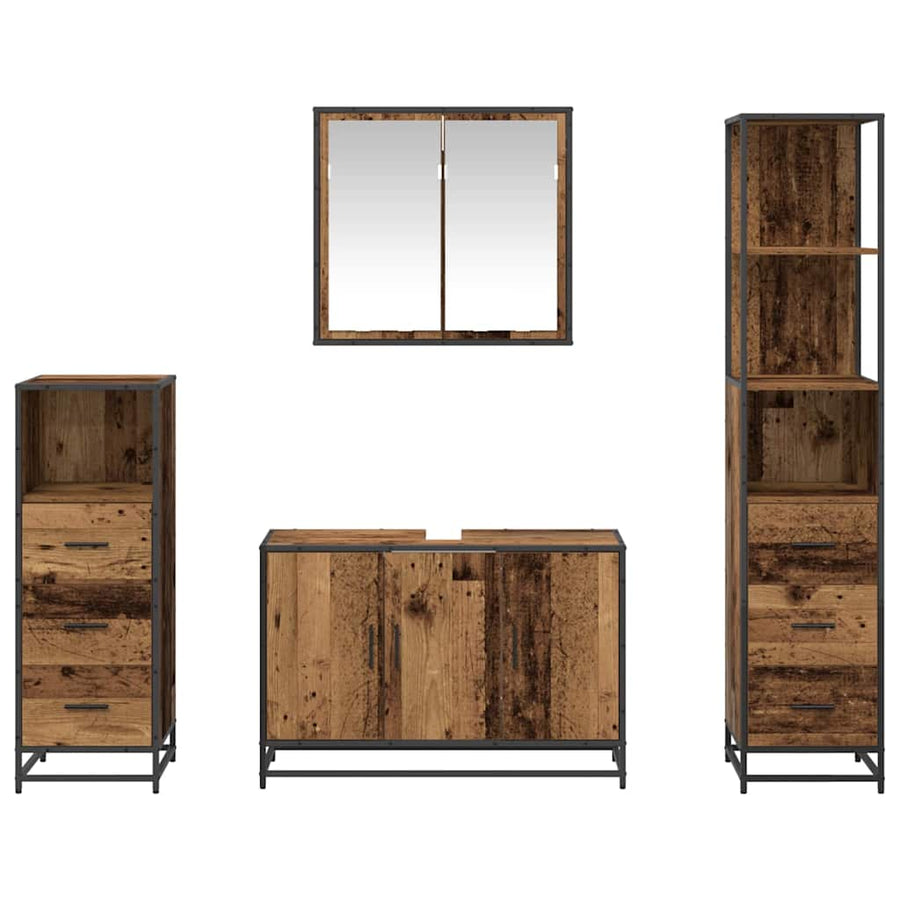 Badkamermeubelset 4 pcs Oud hout 90 x 33 x 60 cm Bewerkt hout