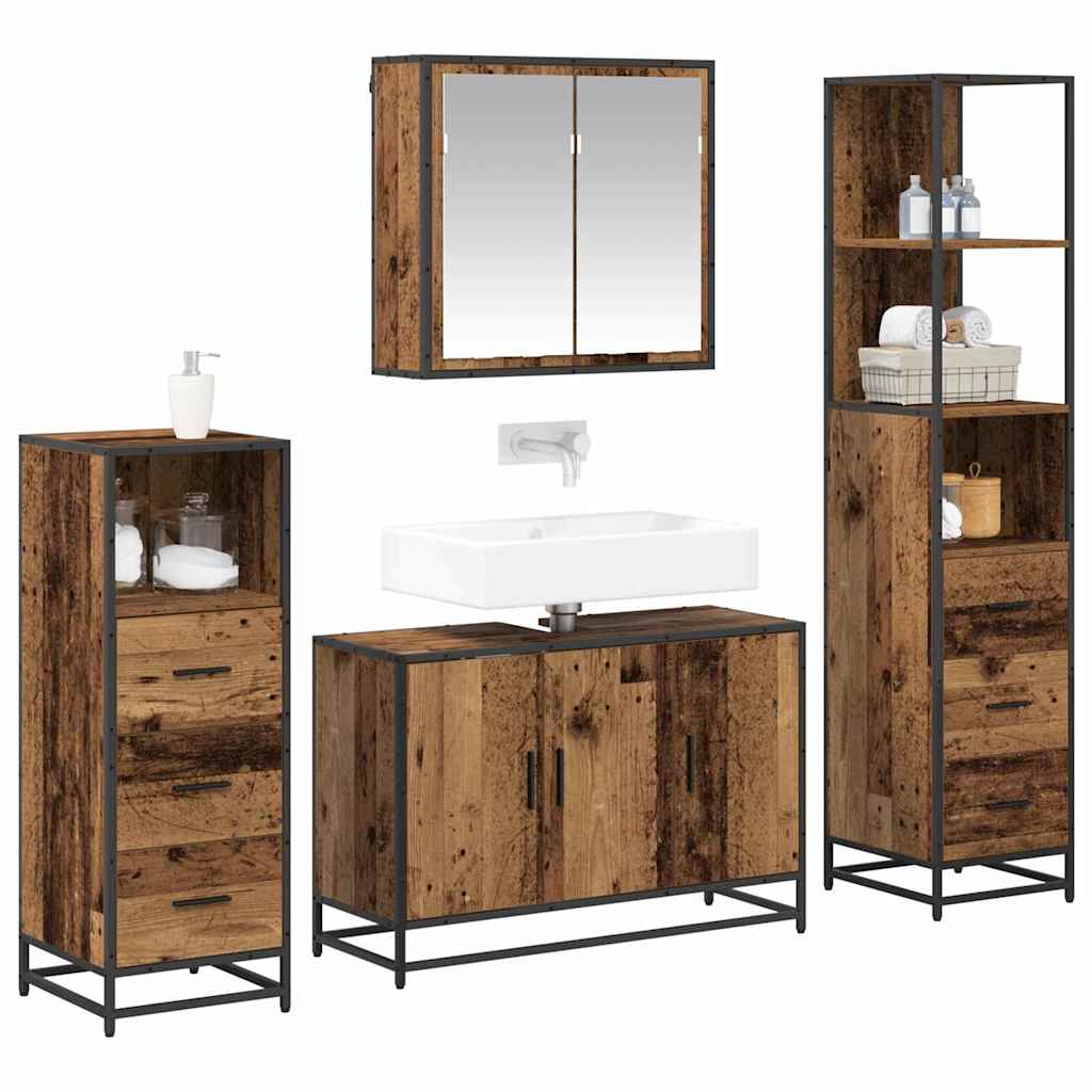 Badkamermeubelset 4 pcs Oud hout 90 x 33 x 60 cm Bewerkt hout