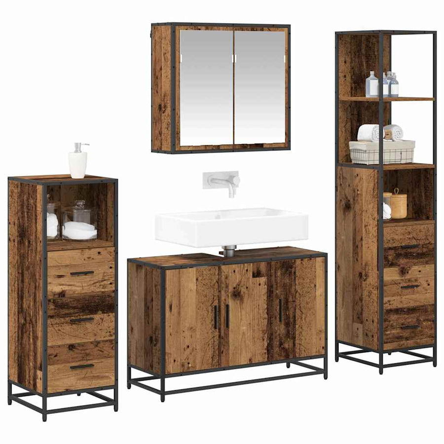 Badkamermeubelset 4 pcs Oud hout 90 x 33 x 60 cm Bewerkt hout
