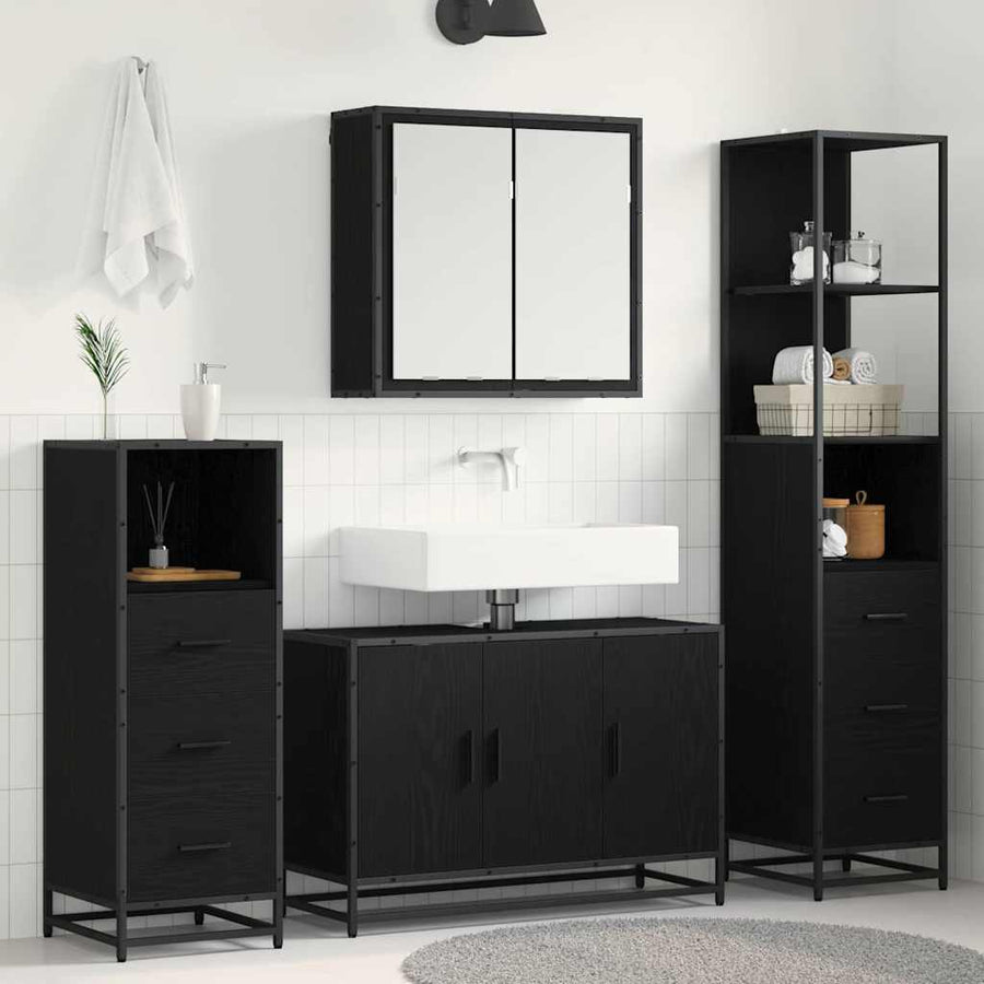 Badkamermeubelset met lade 4 pcs Zwart eiken 90 x 33 x 60 cm