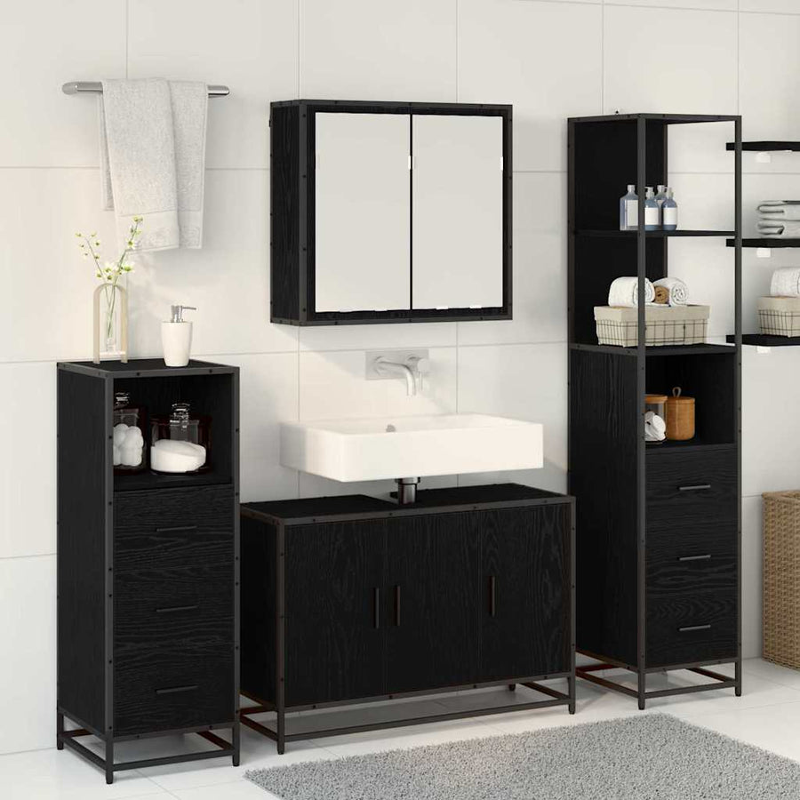Badkamermeubelset met lade 4 pcs Zwart eiken 90 x 33 x 60 cm