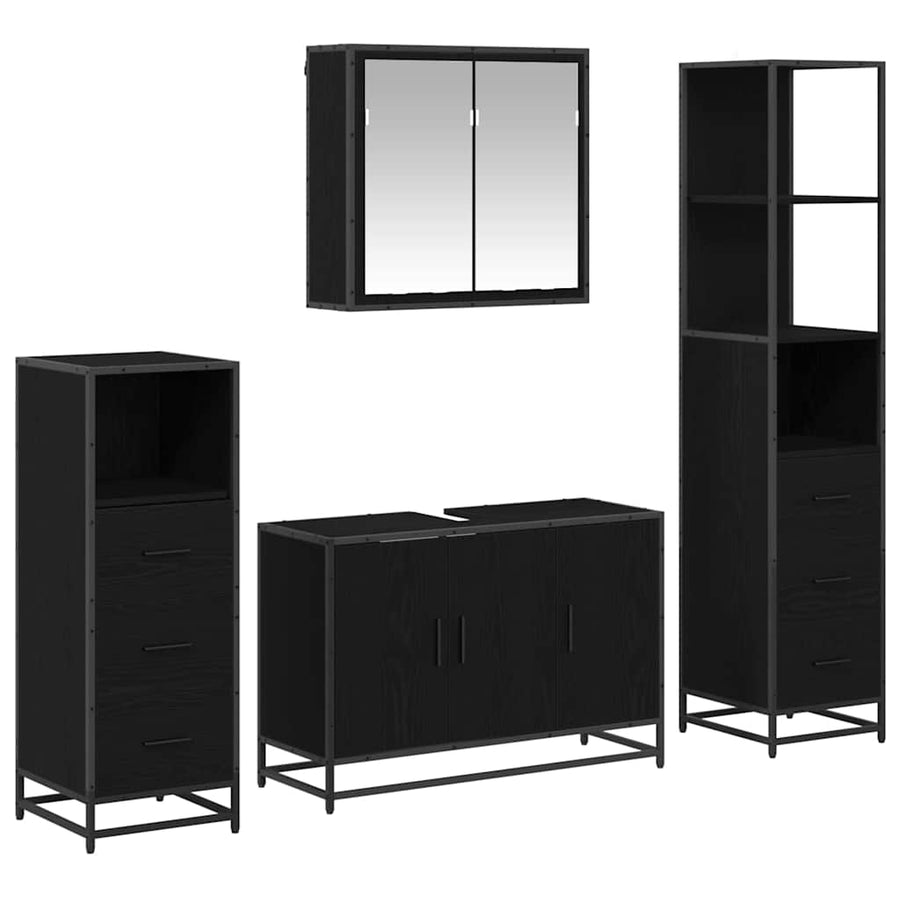 Badkamermeubelset met lade 4 pcs Zwart eiken 90 x 33 x 60 cm