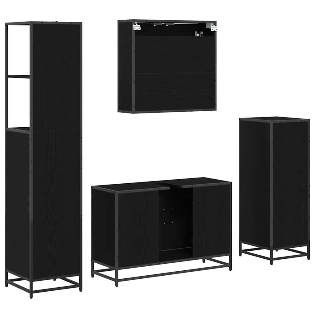 Badkamermeubelset met lade 4 pcs Zwart eiken 90 x 33 x 60 cm
