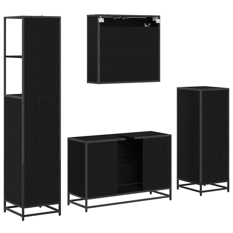Badkamermeubelset met lade 4 pcs Zwart eiken 90 x 33 x 60 cm