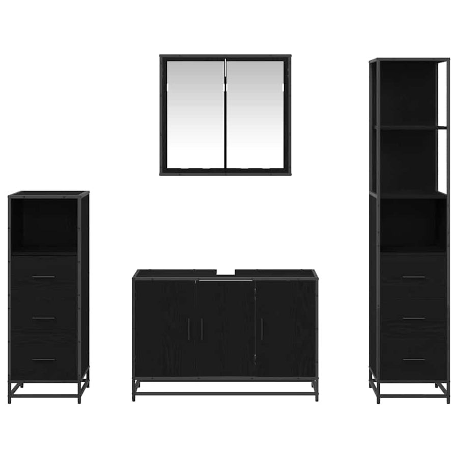 Badkamermeubelset met lade 4 pcs Zwart eiken 90 x 33 x 60 cm