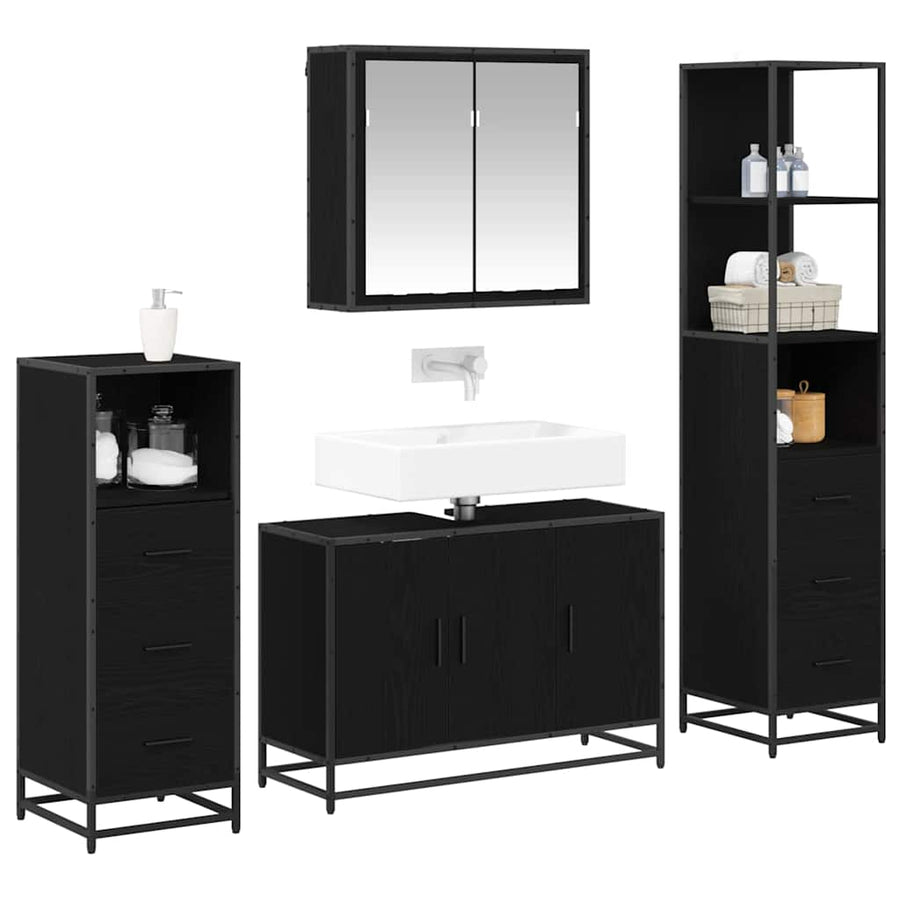 Badkamermeubelset met lade 4 pcs Zwart eiken 90 x 33 x 60 cm