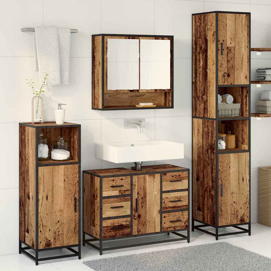 Badkamermeubelset Met Lade 3 Pcs 35 X 37.5 X 188.5 Cm Oud hout
