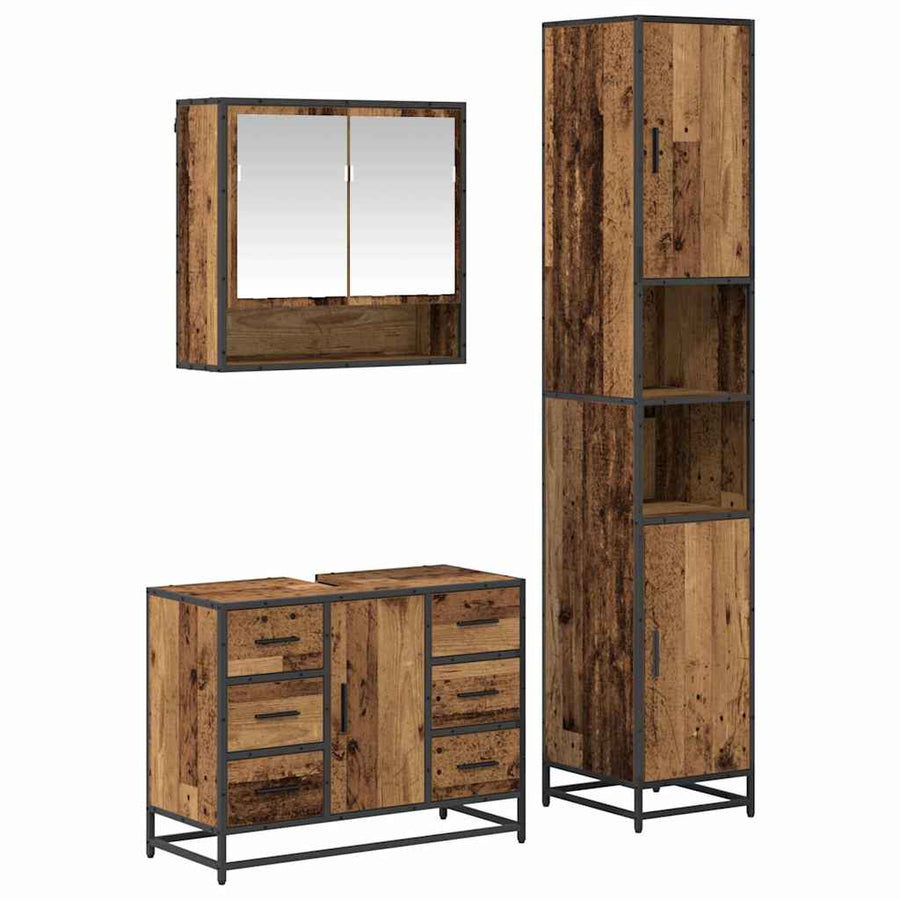 Badkamermeubelset Met Lade 3 Pcs 35 X 37.5 X 188.5 Cm Oud hout