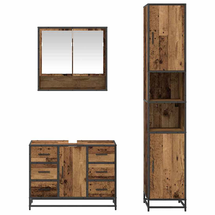 Badkamermeubelset Met Lade 3 Pcs 35 X 37.5 X 188.5 Cm Oud hout