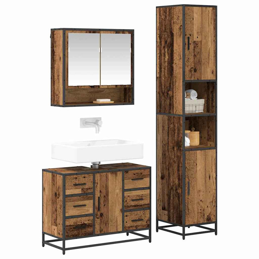 Badkamermeubelset Met Lade 3 Pcs 35 X 37.5 X 188.5 Cm Oud hout