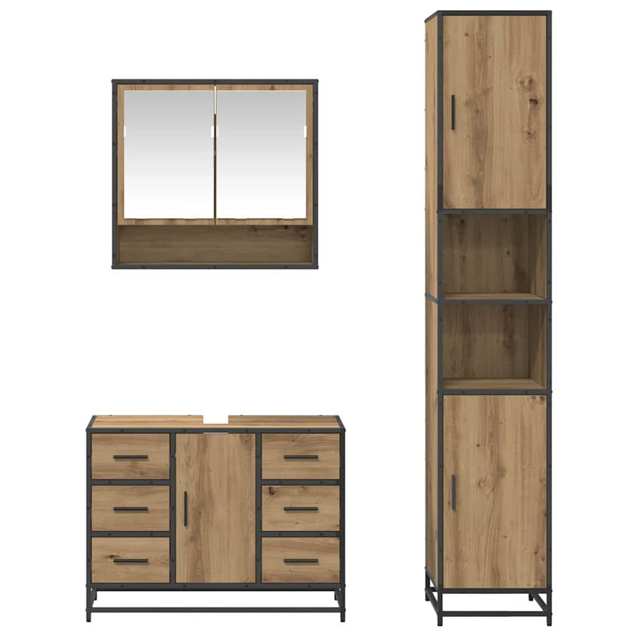 Badkamermeubelset Met Lade 3 Pcs Artisanaal Eikenkleurig