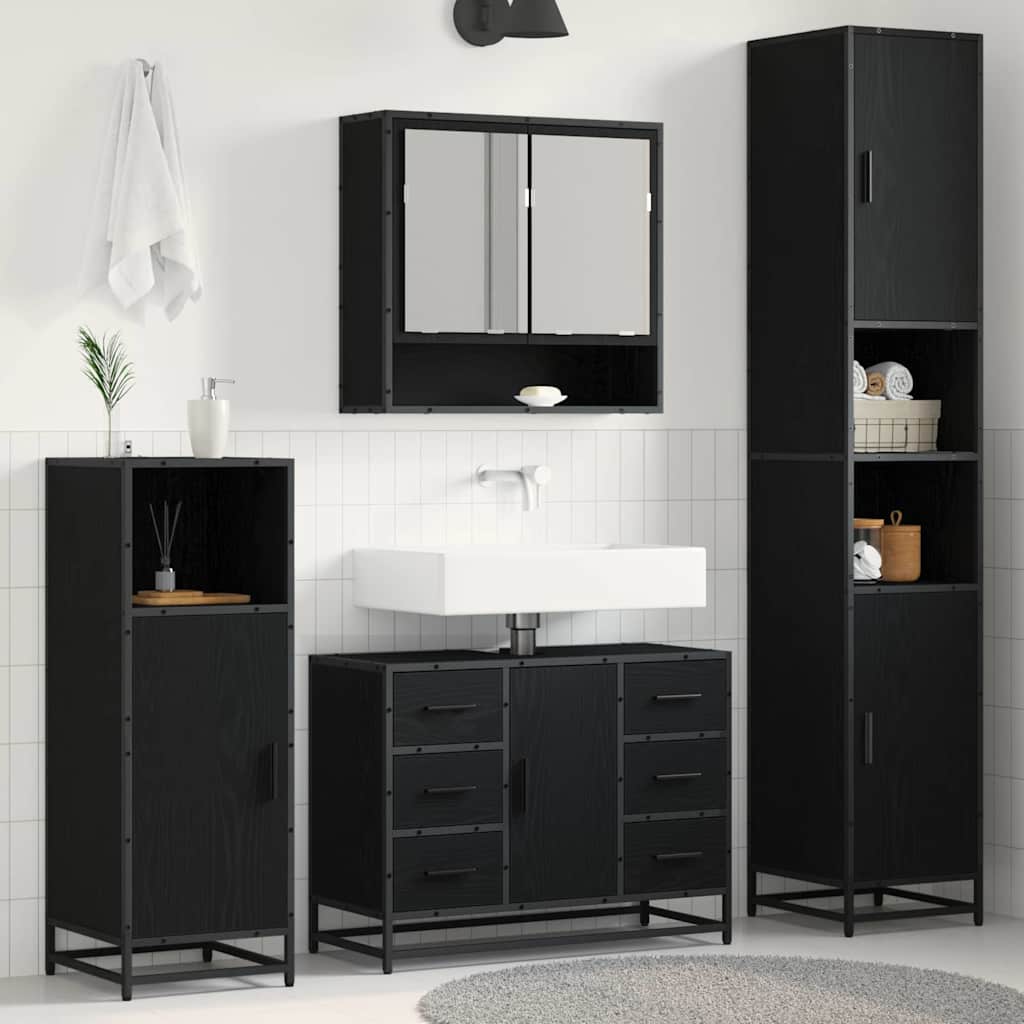 Badkamermeubelset 3 pcs Zwart eiken 35 x 37.5 x 188.5 cm