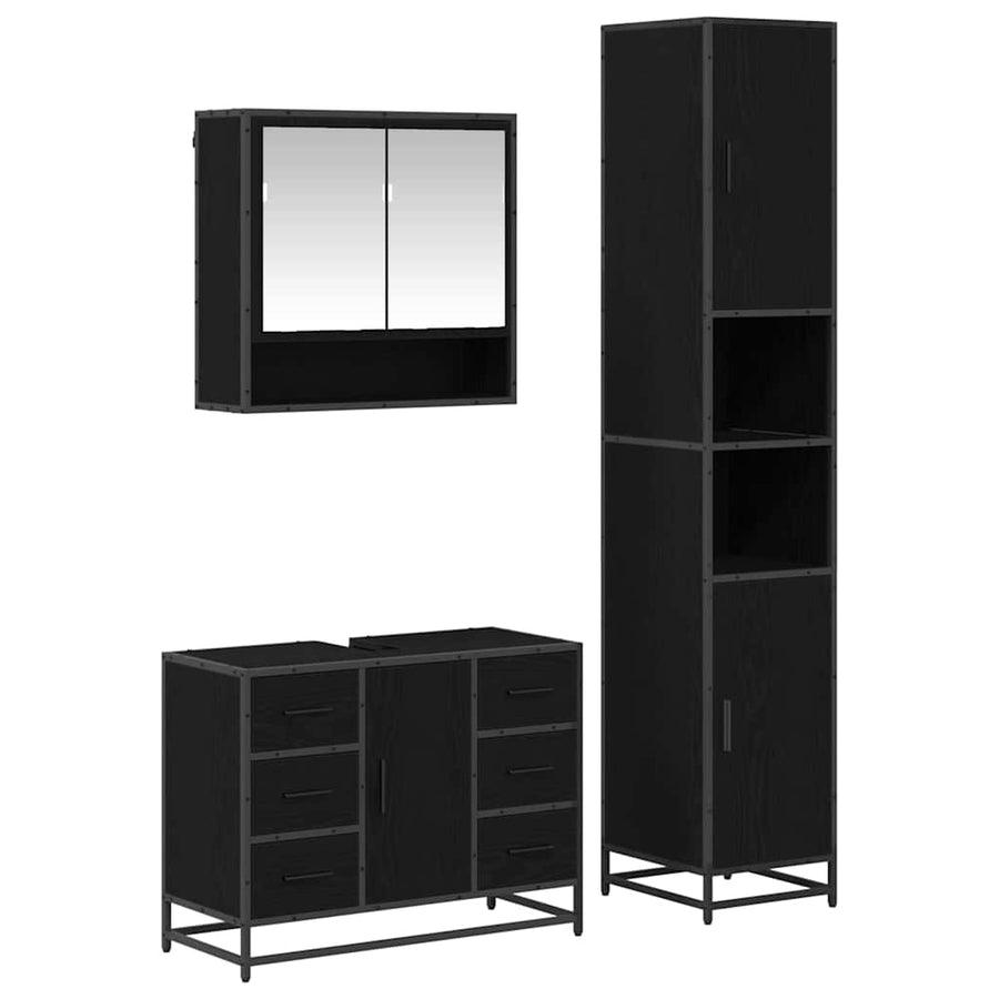Badkamermeubelset 3 pcs Zwart eiken 35 x 37.5 x 188.5 cm