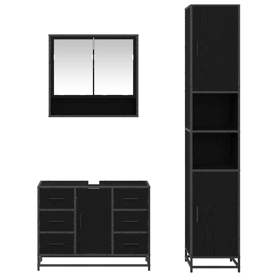 Badkamermeubelset 3 pcs Zwart eiken 35 x 37.5 x 188.5 cm