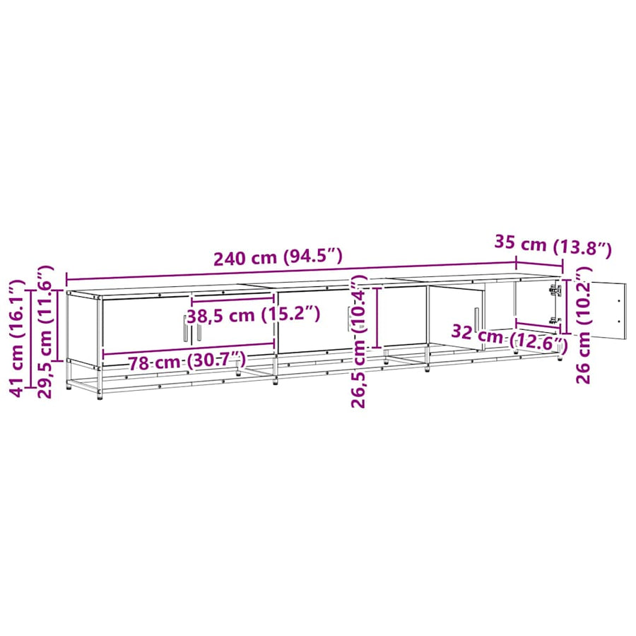 TV-kast Zwart eiken 240 x 35 x 41 cm Bewerkt hout