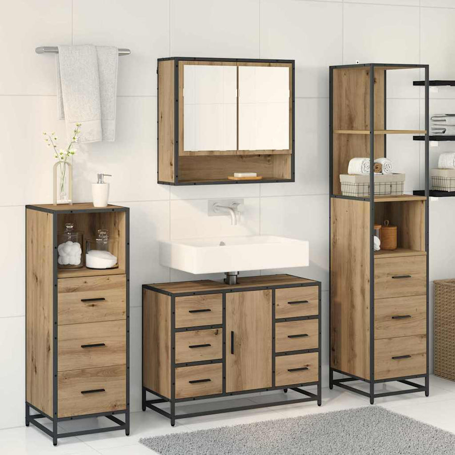 Badkamermeubelset met lade 3 pcs Artisan Eiken Bewerkt hout