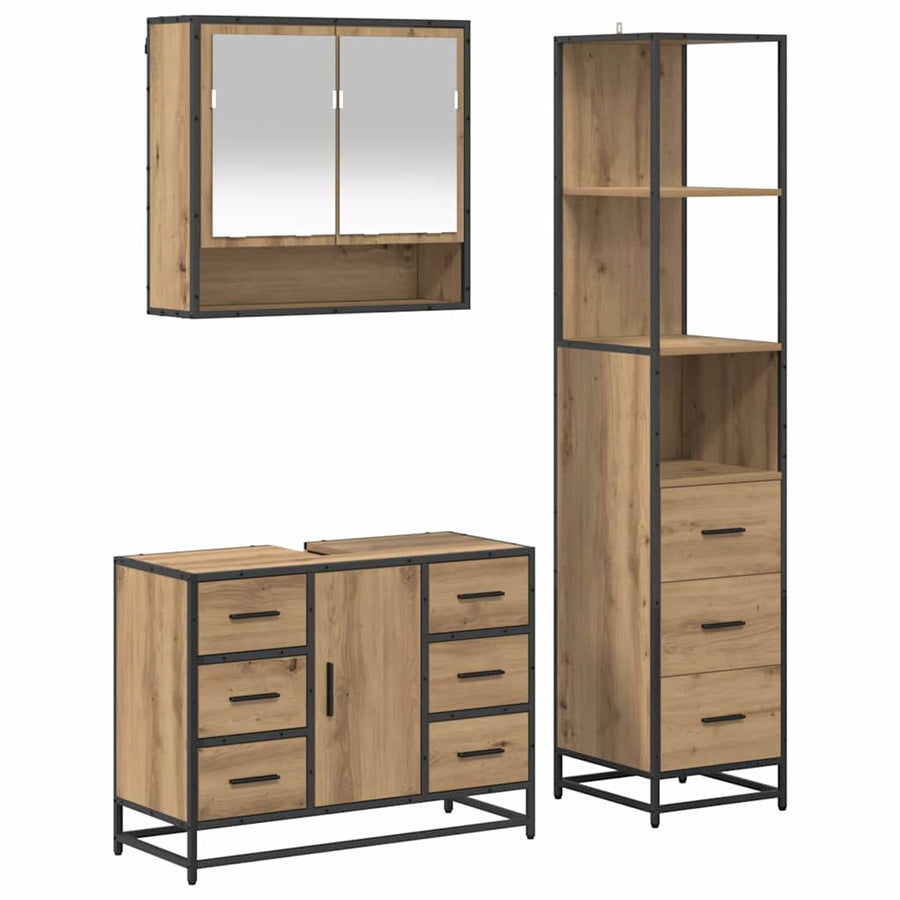 Badkamermeubelset met lade 3 pcs Artisan Eiken Bewerkt hout
