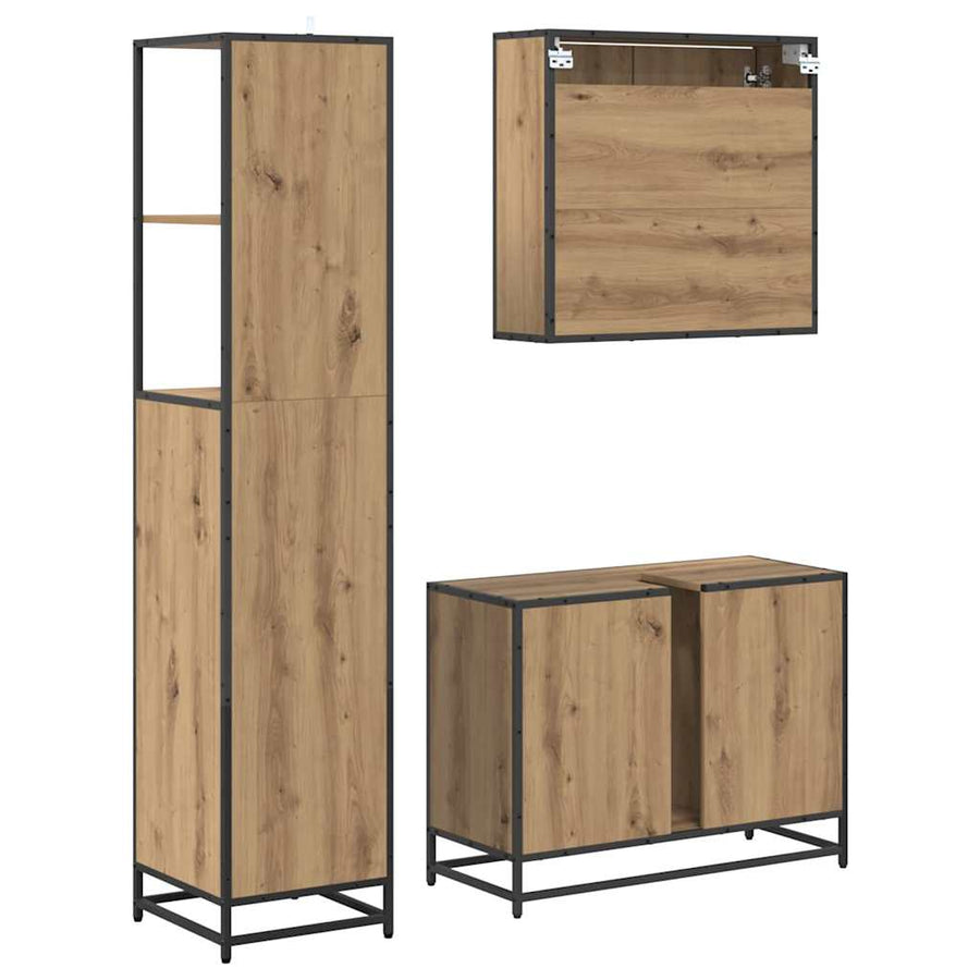 Badkamermeubelset met lade 3 pcs Artisan Eiken Bewerkt hout