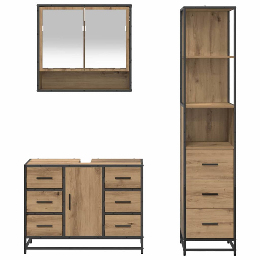 Badkamermeubelset met lade 3 pcs Artisan Eiken Bewerkt hout