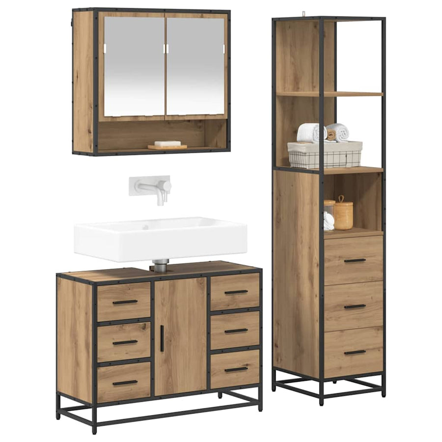 Badkamermeubelset met lade 3 pcs Artisan Eiken Bewerkt hout