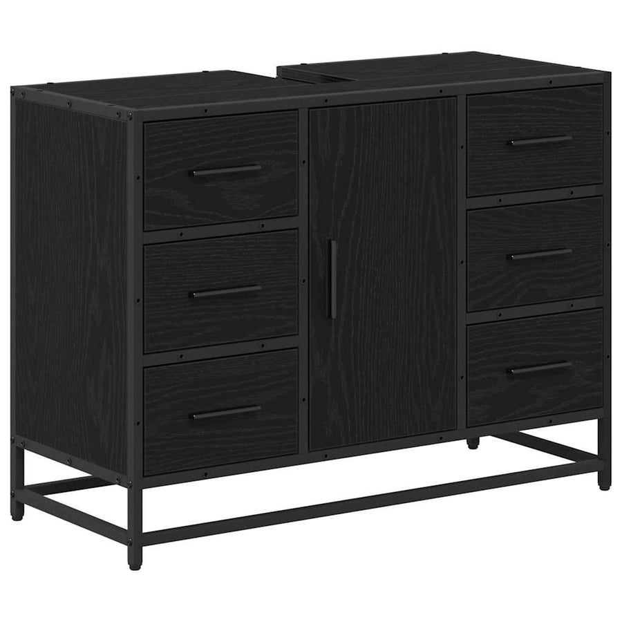 Badkamermeubelset met lade 3 pcs Zwart Eiken Bewerkt hout