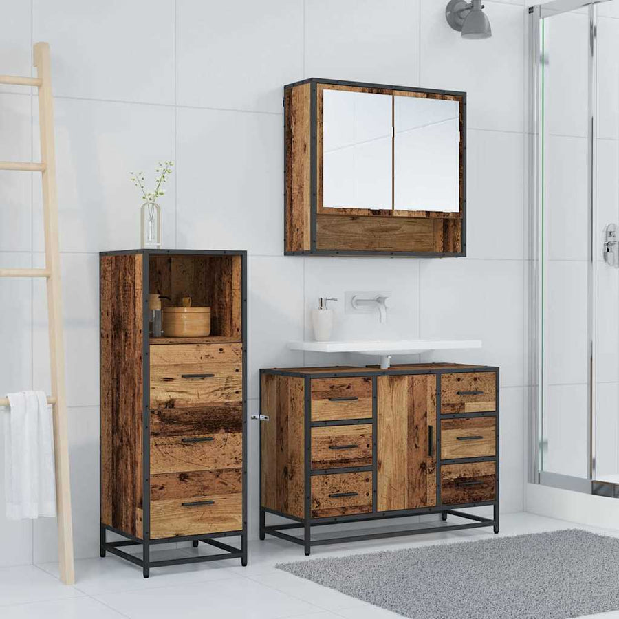 Badkamermeubelset 3 Pcs 80 X 33 X 60 Cm Bewerkt Hout Oud hout