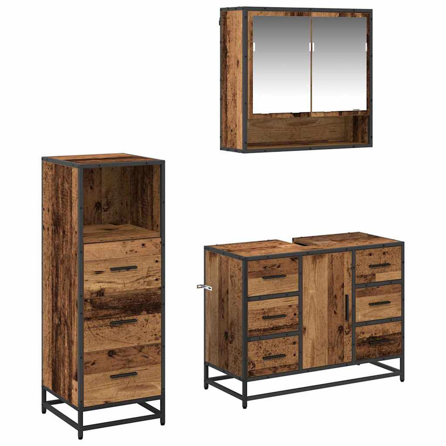Badkamermeubelset 3 Pcs 80 X 33 X 60 Cm Bewerkt Hout Oud hout
