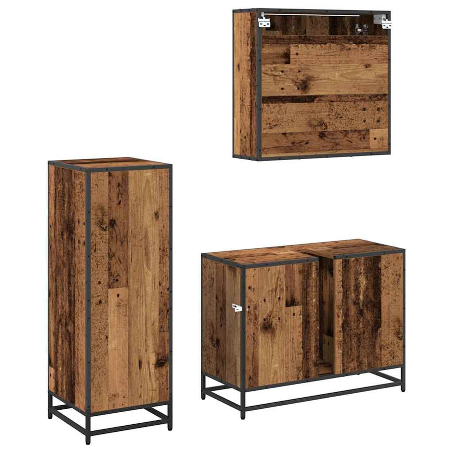 Badkamermeubelset 3 Pcs 80 X 33 X 60 Cm Bewerkt Hout Oud hout