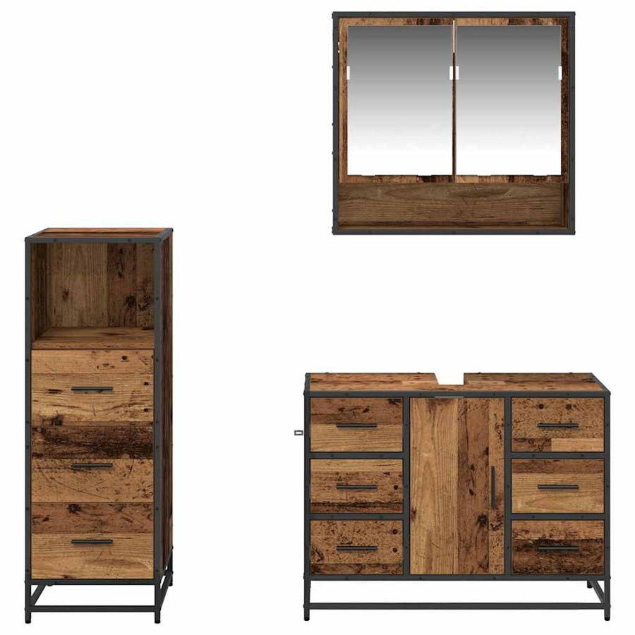 Badkamermeubelset 3 Pcs 80 X 33 X 60 Cm Bewerkt Hout Oud hout