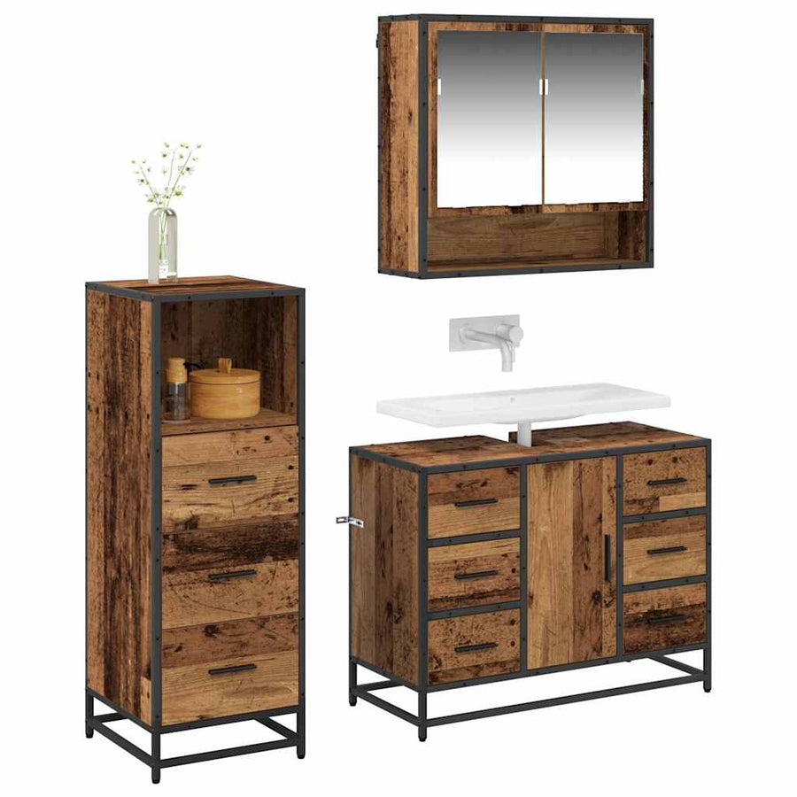 Badkamermeubelset 3 Pcs 80 X 33 X 60 Cm Bewerkt Hout Oud hout