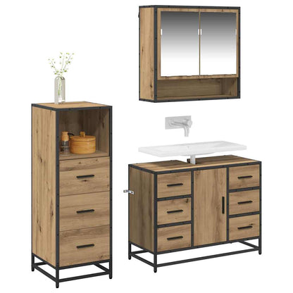 Badkamermeubelset 3 Pcs Artisanaal Eikenkleurig Bewerkt Hout