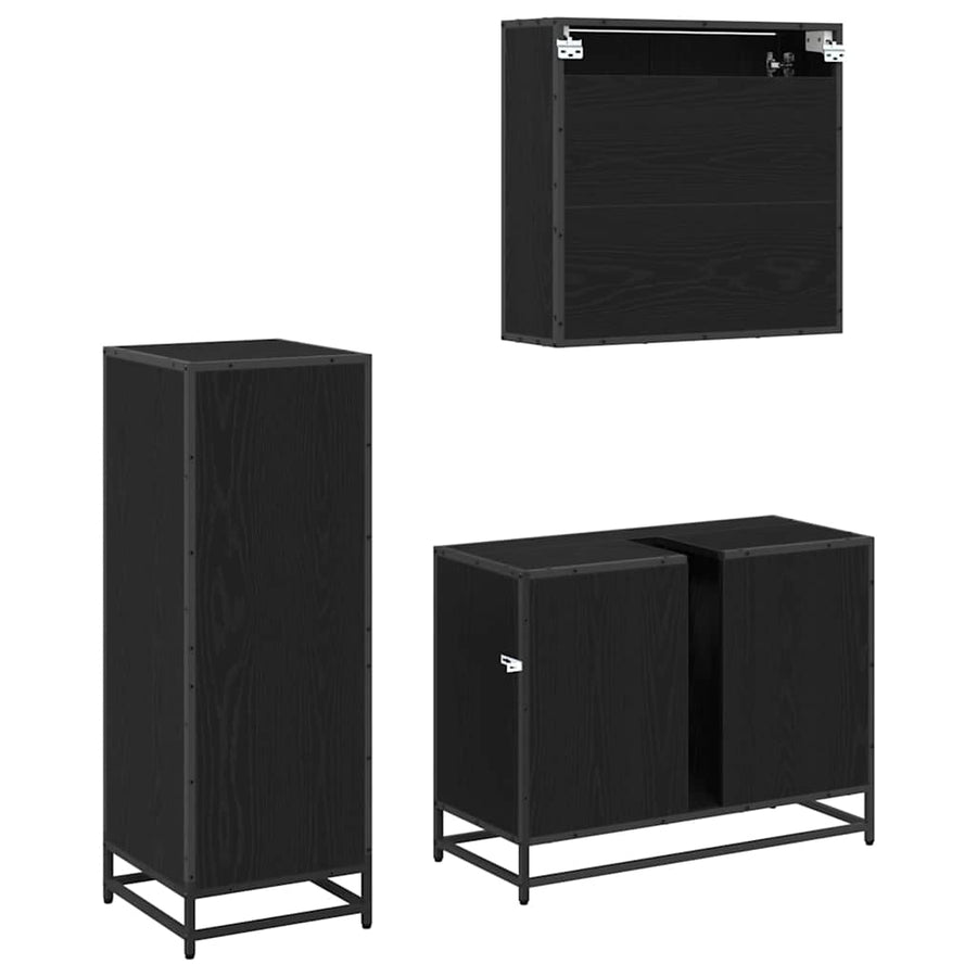 Badkamermeubelset met lade 3 pcs Zwart eiken 80 x 33 x 60 cm