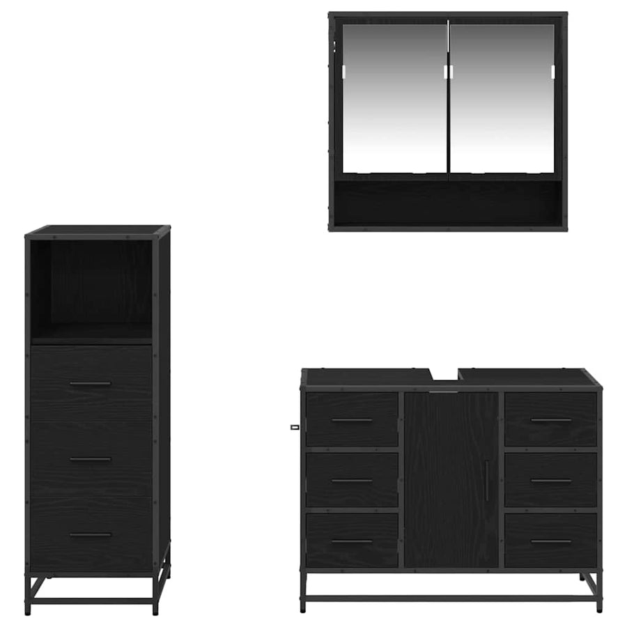 Badkamermeubelset met lade 3 pcs Zwart eiken 80 x 33 x 60 cm