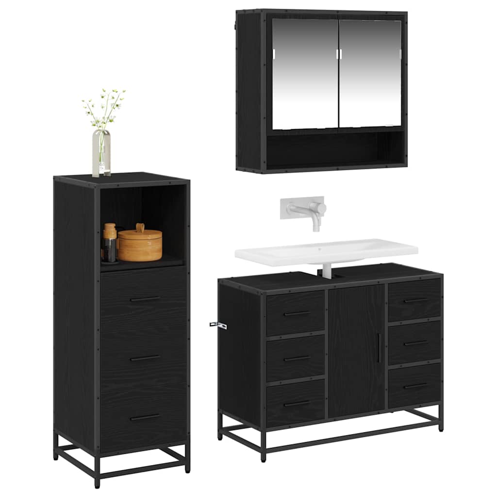 Badkamermeubelset met lade 3 pcs Zwart eiken 80 x 33 x 60 cm