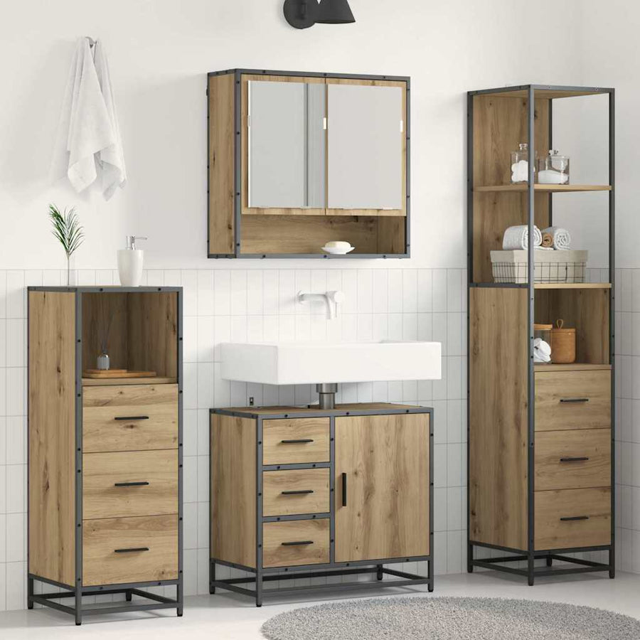 Badkamermeubelset met lade 4 pcs Artisan Eiken Bewerkt hout