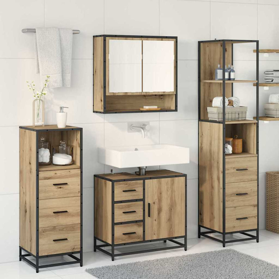 Badkamermeubelset met lade 4 pcs Artisan Eiken Bewerkt hout