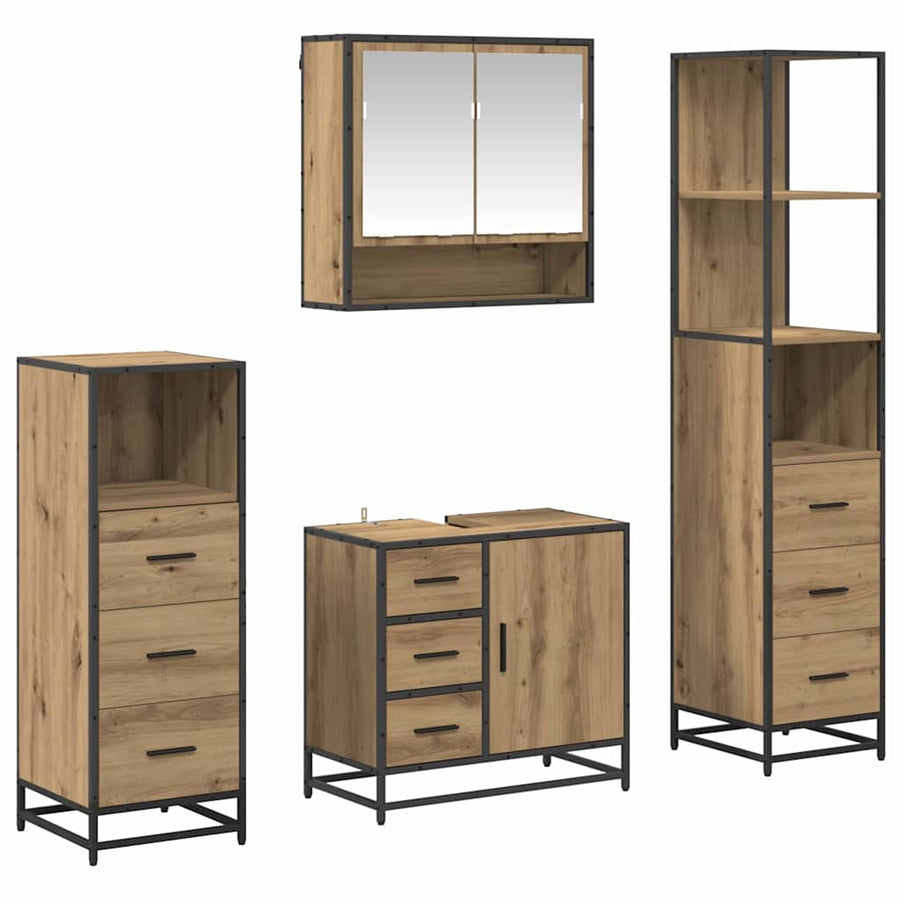 Badkamermeubelset met lade 4 pcs Artisan Eiken Bewerkt hout