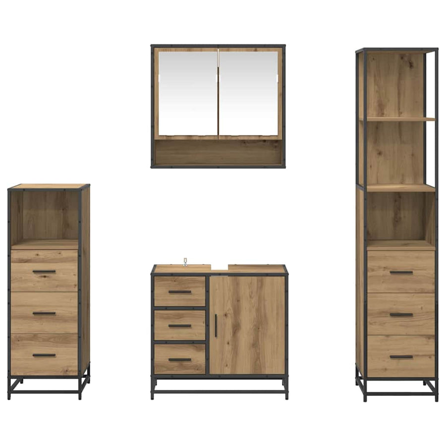 Badkamermeubelset met lade 4 pcs Artisan Eiken Bewerkt hout