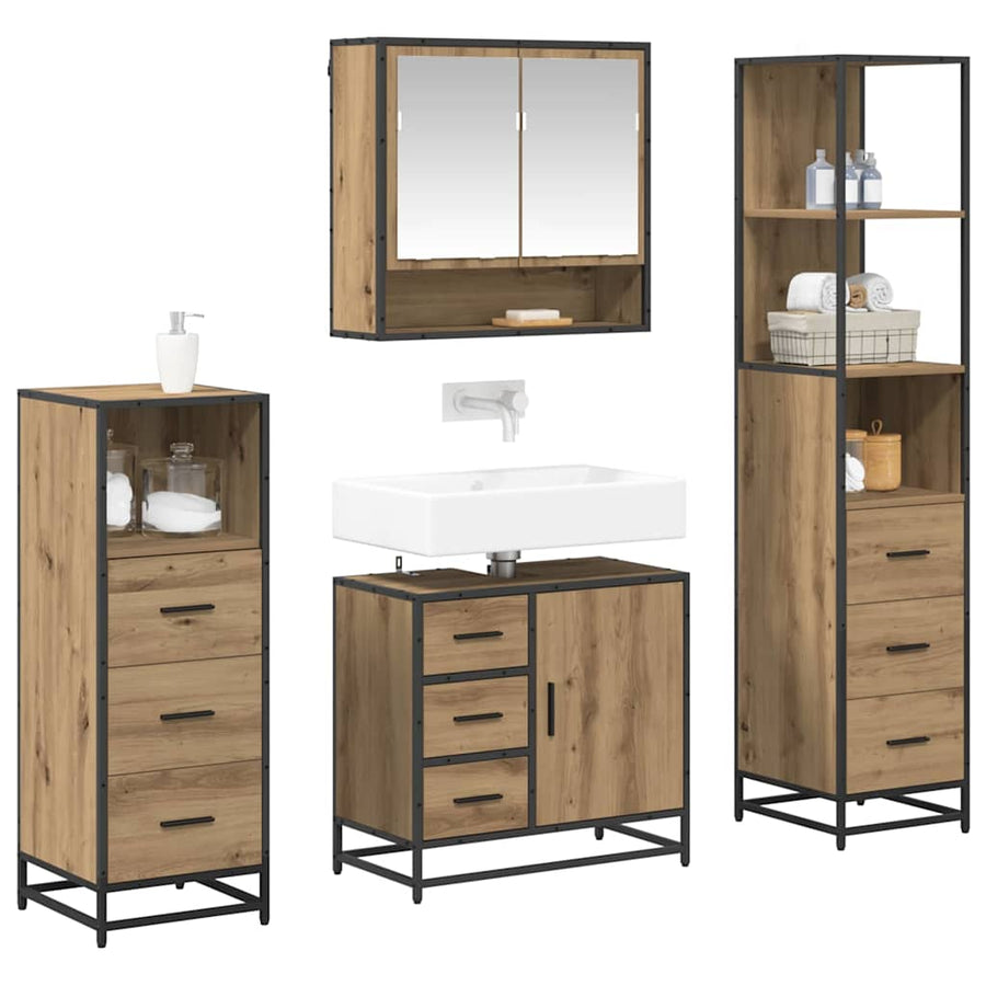 Badkamermeubelset met lade 4 pcs Artisan Eiken Bewerkt hout