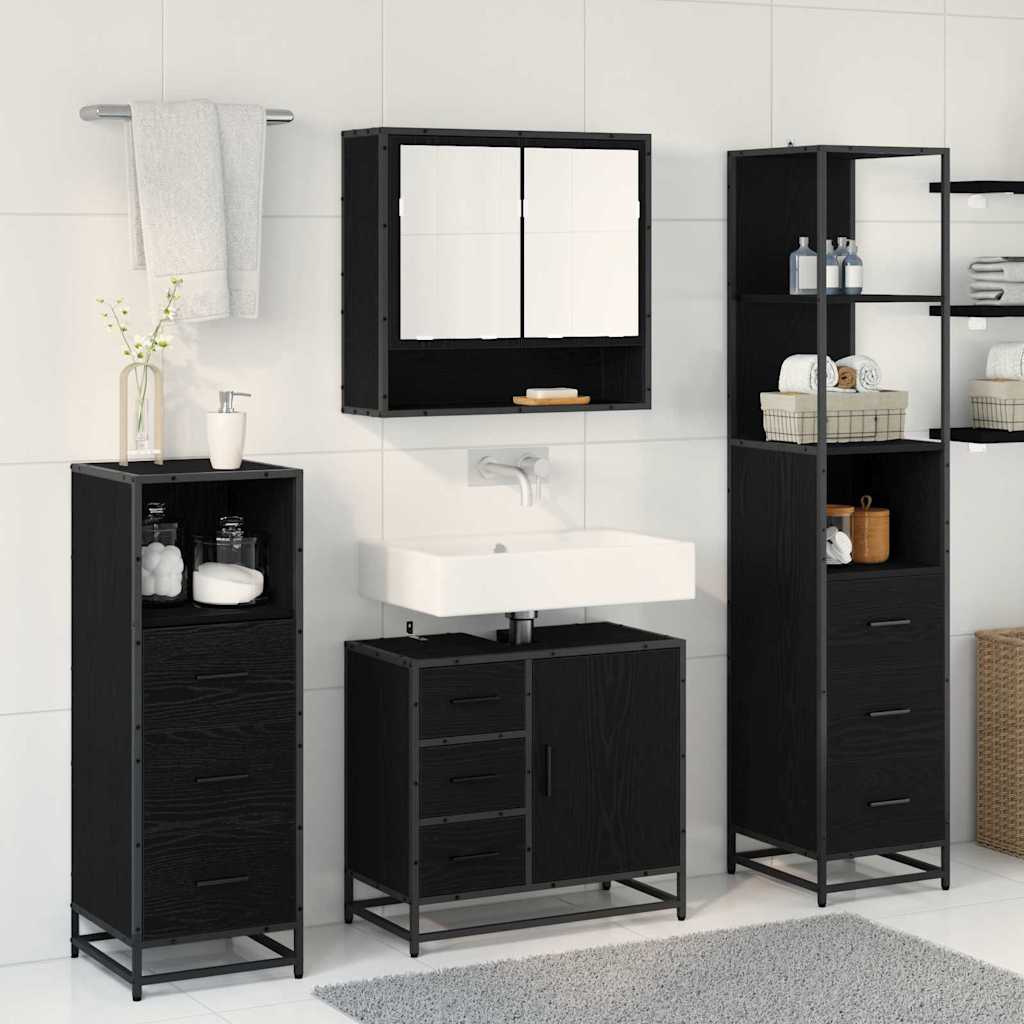 Badkamermeubelset met lade 4 pcs Zwart eiken 65 x 33 x 60 cm