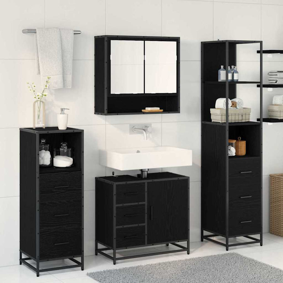 Badkamermeubelset met lade 4 pcs Zwart eiken 65 x 33 x 60 cm