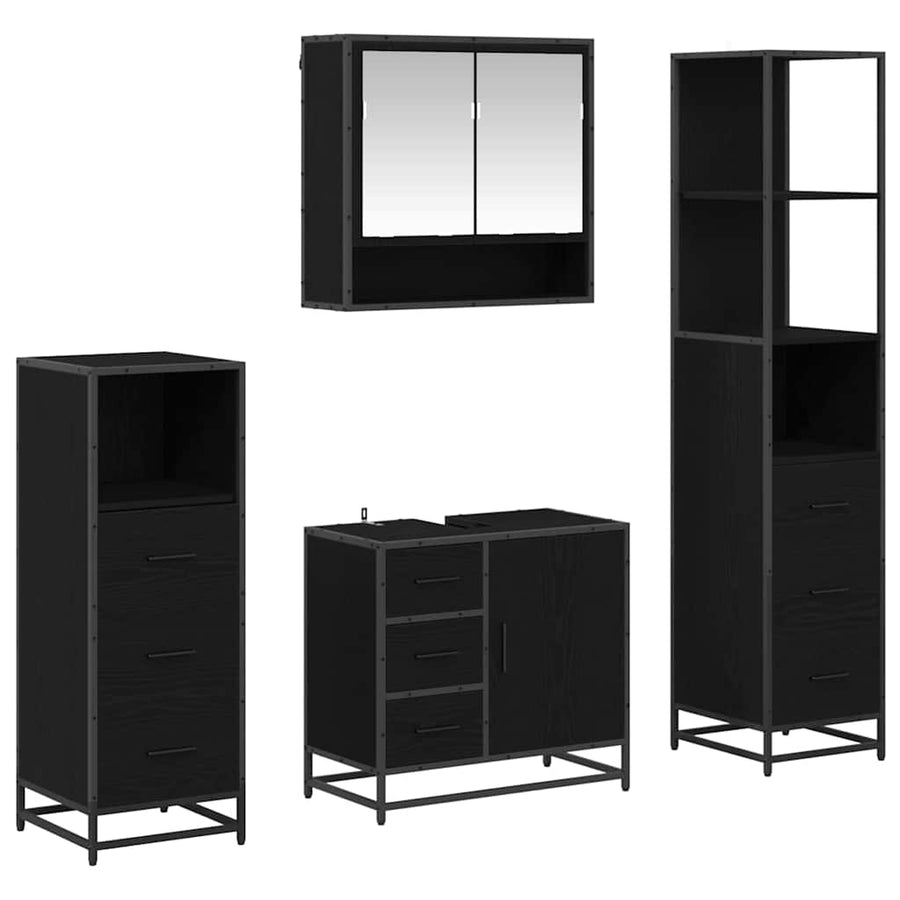 Badkamermeubelset met lade 4 pcs Zwart eiken 65 x 33 x 60 cm