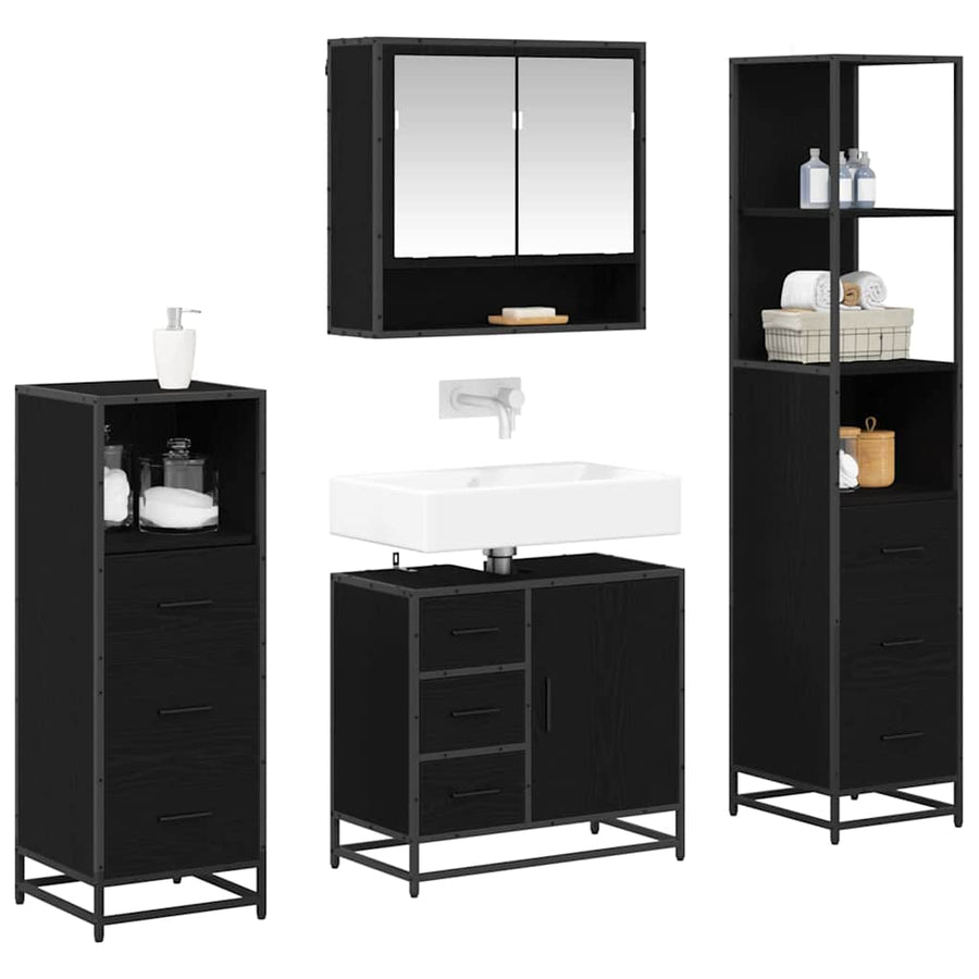 Badkamermeubelset met lade 4 pcs Zwart eiken 65 x 33 x 60 cm