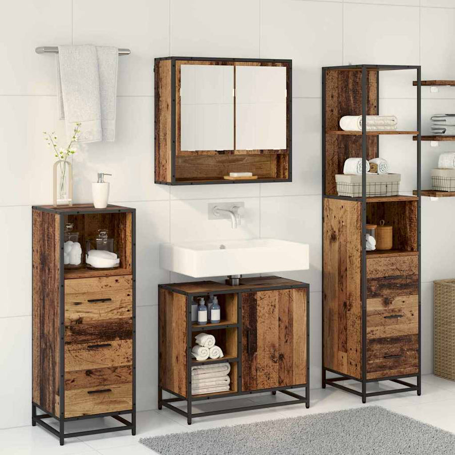 Badkamermeubelset met lade 3 pcs Oud Hout Bewerkt hout