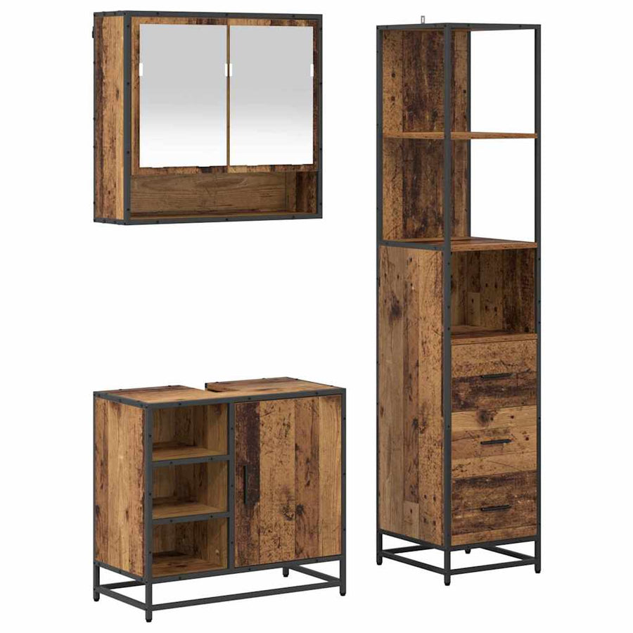 Badkamermeubelset met lade 3 pcs Oud Hout Bewerkt hout