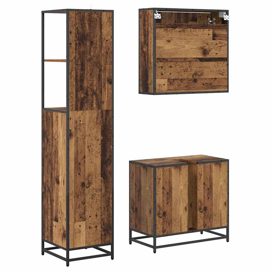 Badkamermeubelset met lade 3 pcs Oud Hout Bewerkt hout