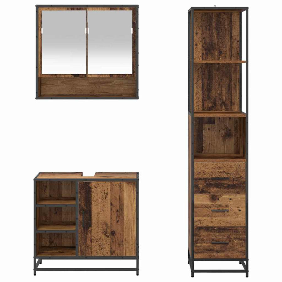 Badkamermeubelset met lade 3 pcs Oud Hout Bewerkt hout