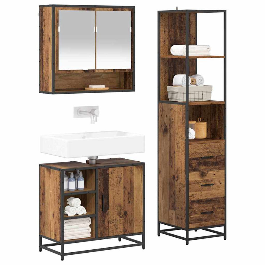 Badkamermeubelset met lade 3 pcs Oud Hout Bewerkt hout