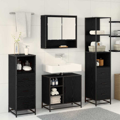 Badkamermeubelset met lade 3 pcs Zwart Eiken Bewerkt hout