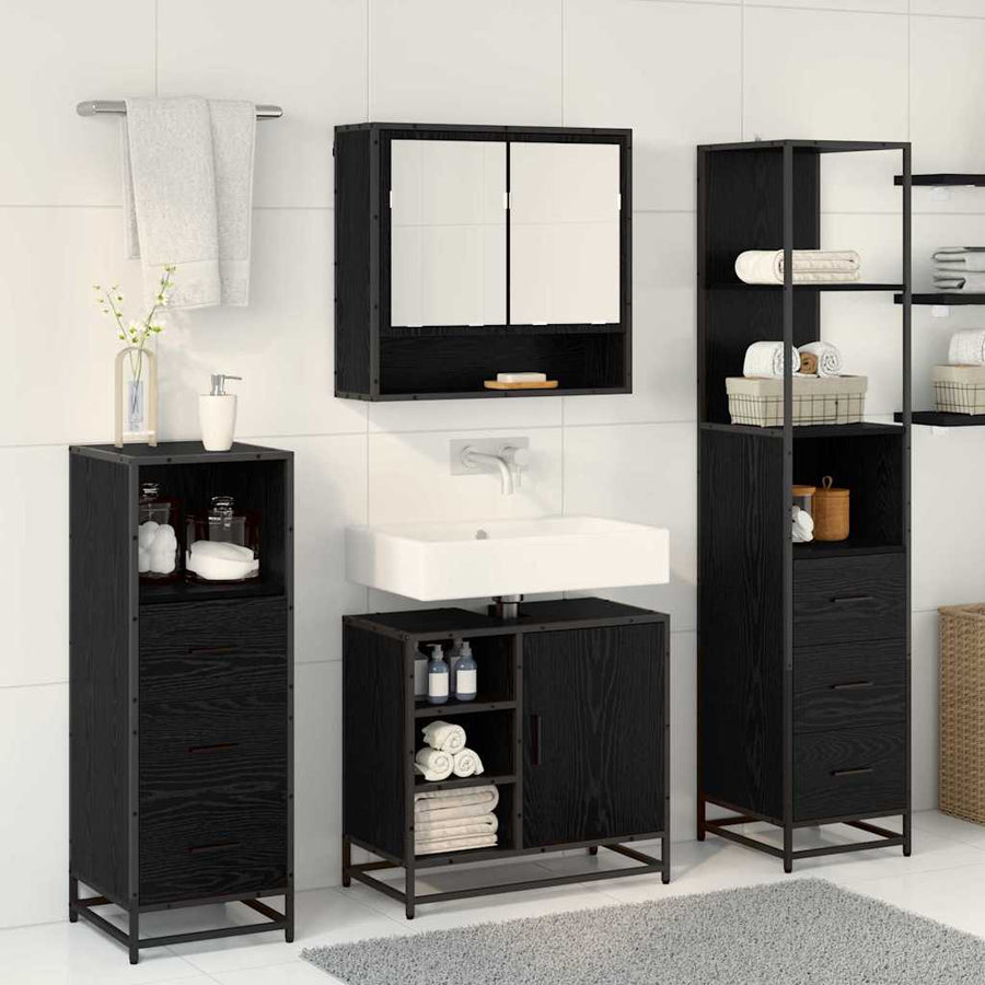 Badkamermeubelset met lade 3 pcs Zwart Eiken Bewerkt hout